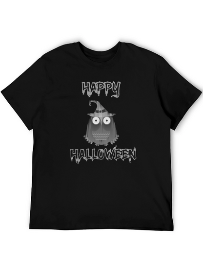 Camiseta Negra Halloween con Diseño de Búho Fantasmal