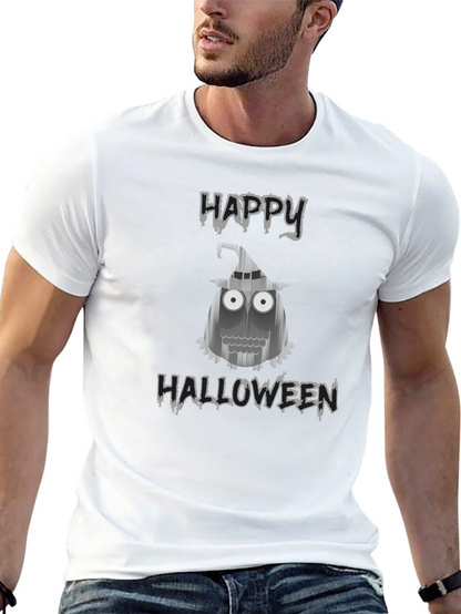 Camiseta Negra Halloween con Diseño de Búho Fantasmal