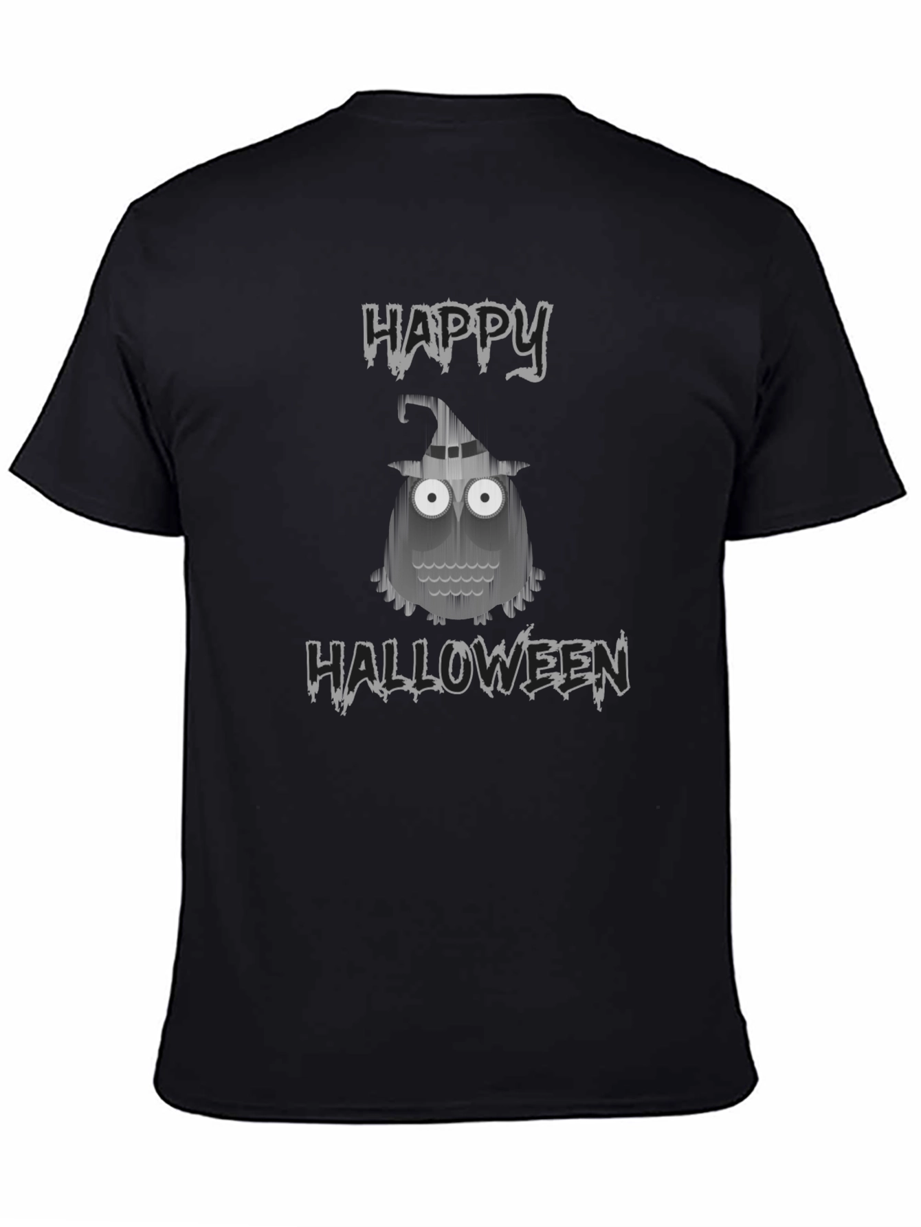 Camiseta Negra Halloween con Diseño de Búho Fantasmal