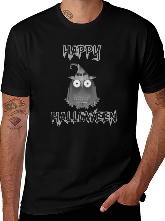 Camiseta Negra Halloween con Diseño de Búho Fantasmal