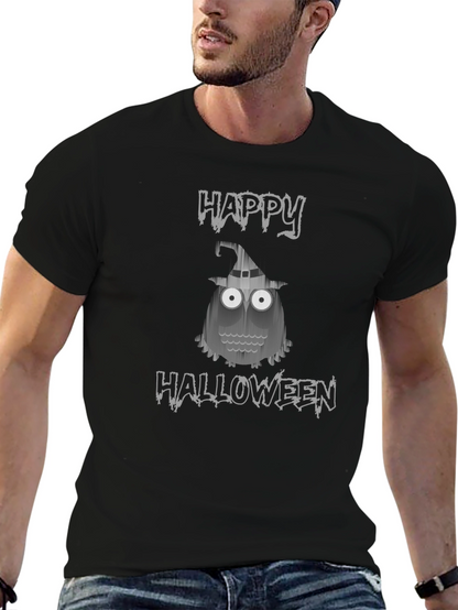 Camiseta Negra Halloween con Diseño de Búho Fantasmal