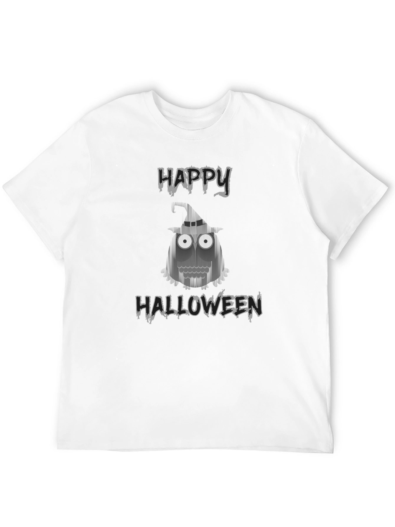 Camiseta Negra Halloween con Diseño de Búho Fantasmal