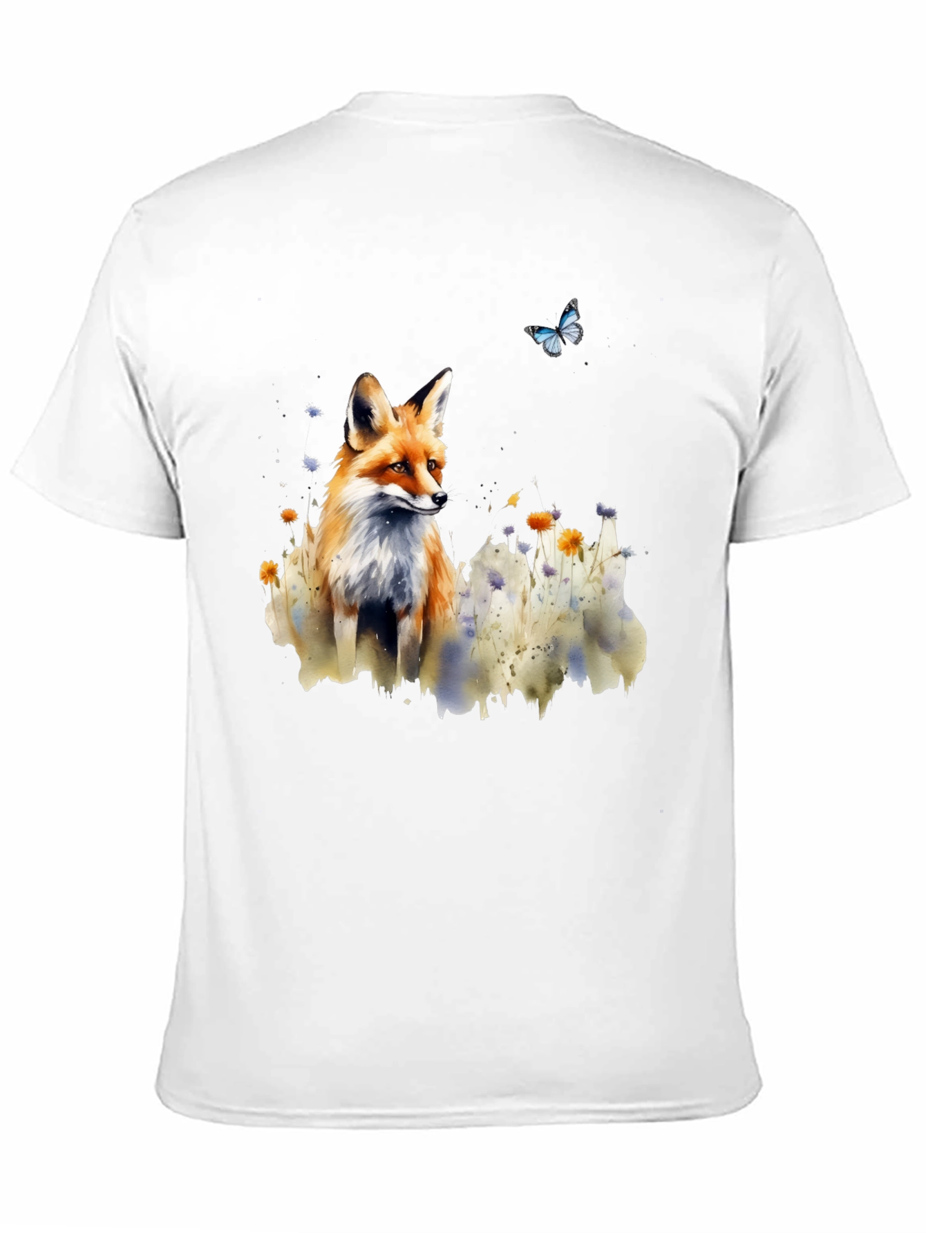 Camiseta Negra con Diseño de Zorro y Mariposa