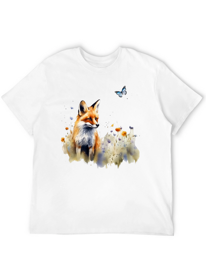 Camiseta Negra con Diseño de Zorro y Mariposa