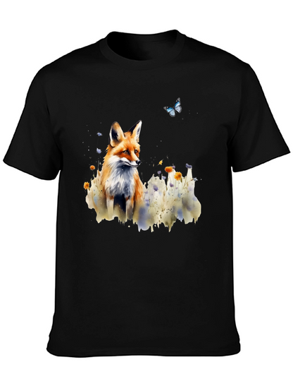 Camiseta Negra con Diseño de Zorro y Mariposa