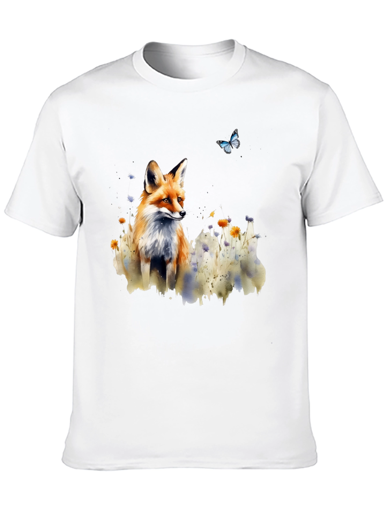 Camiseta Negra con Diseño de Zorro y Mariposa