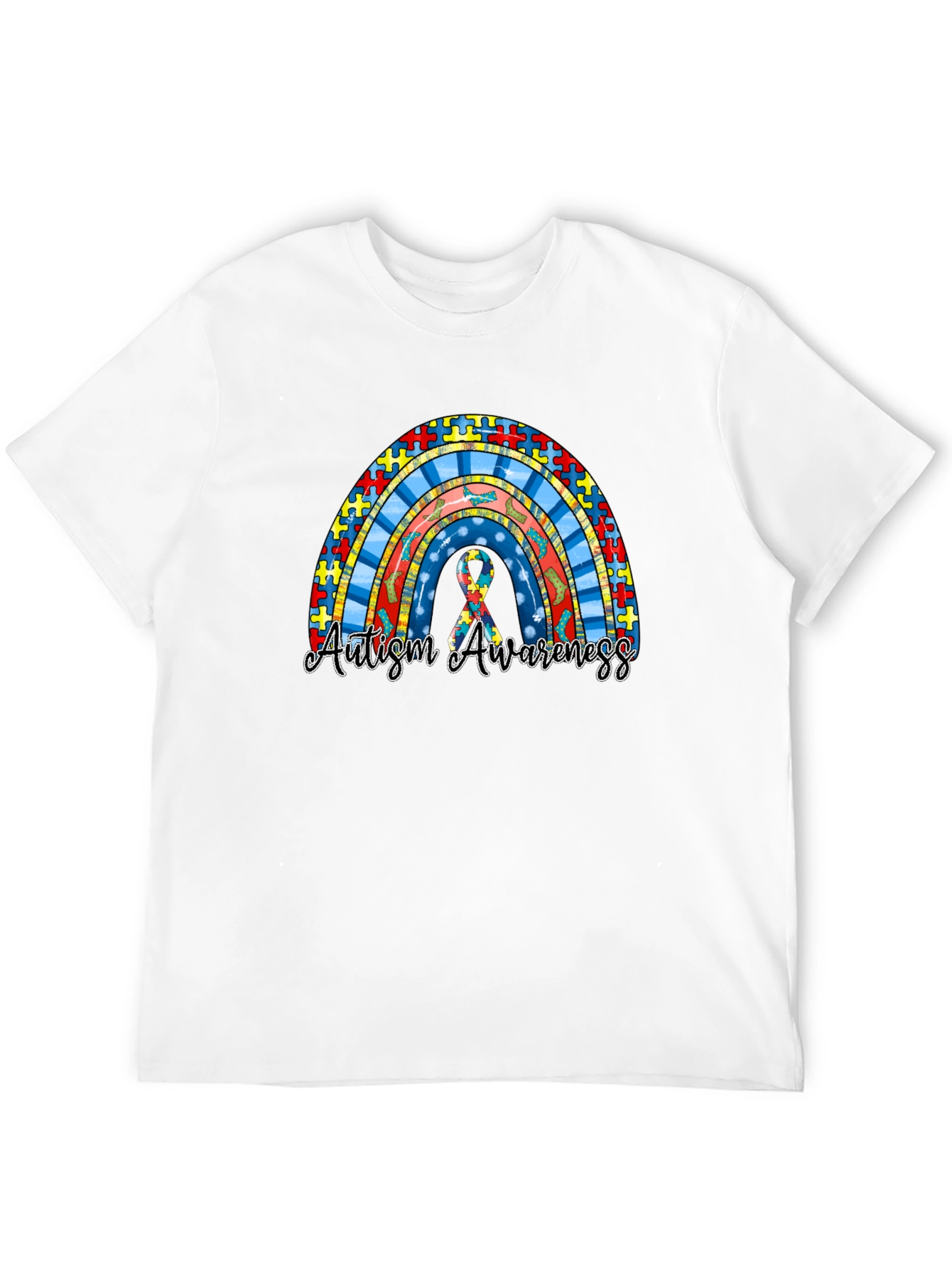 Camiseta Negra Con Diseño Arcoíris Concienciación Autismo