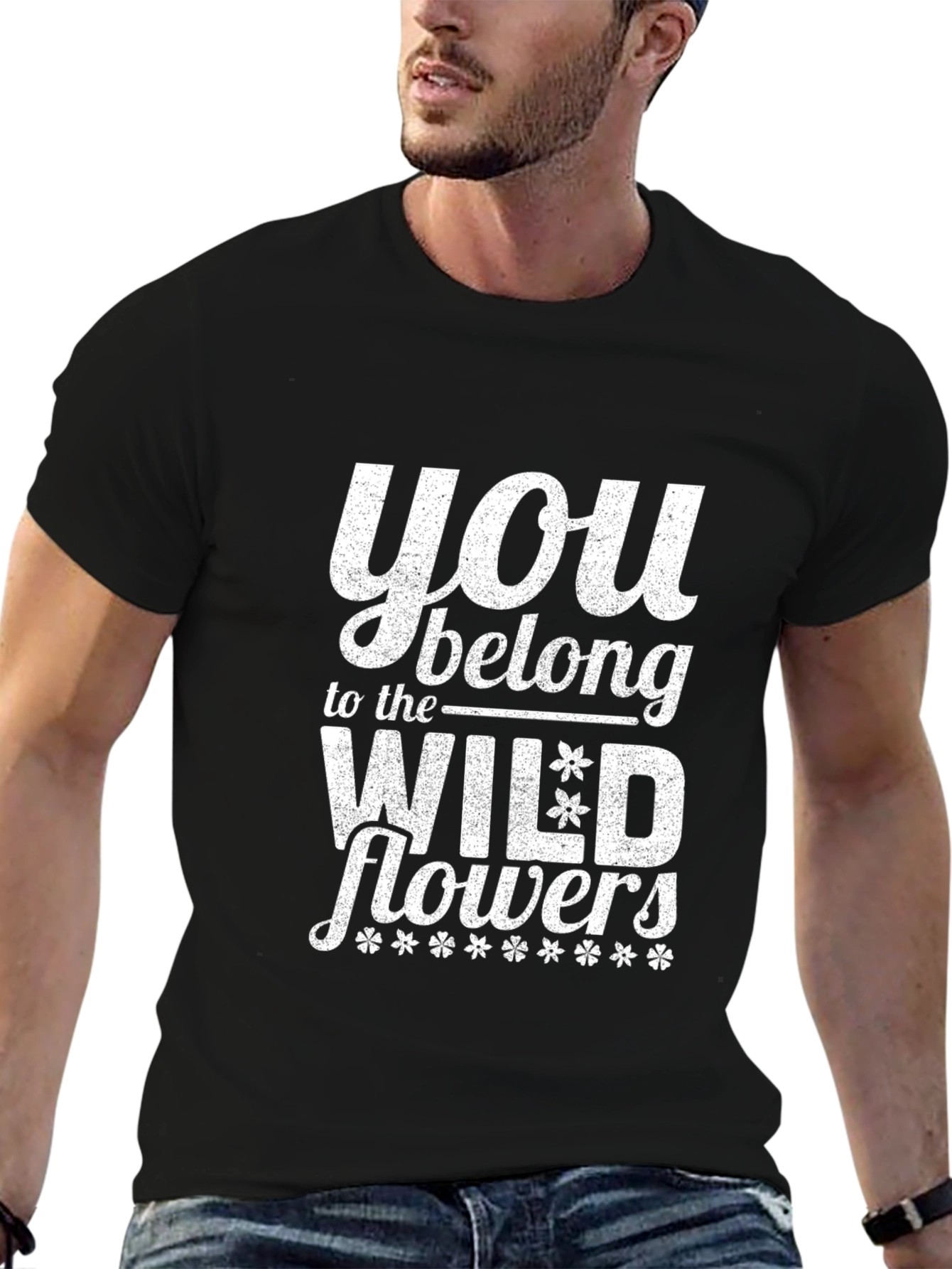 Camiseta Negra con Diseño Wildflowers