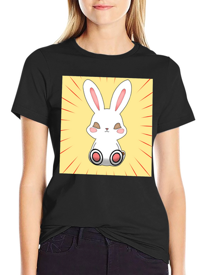 Camiseta Negra con Diseño de Conejito Kawaii