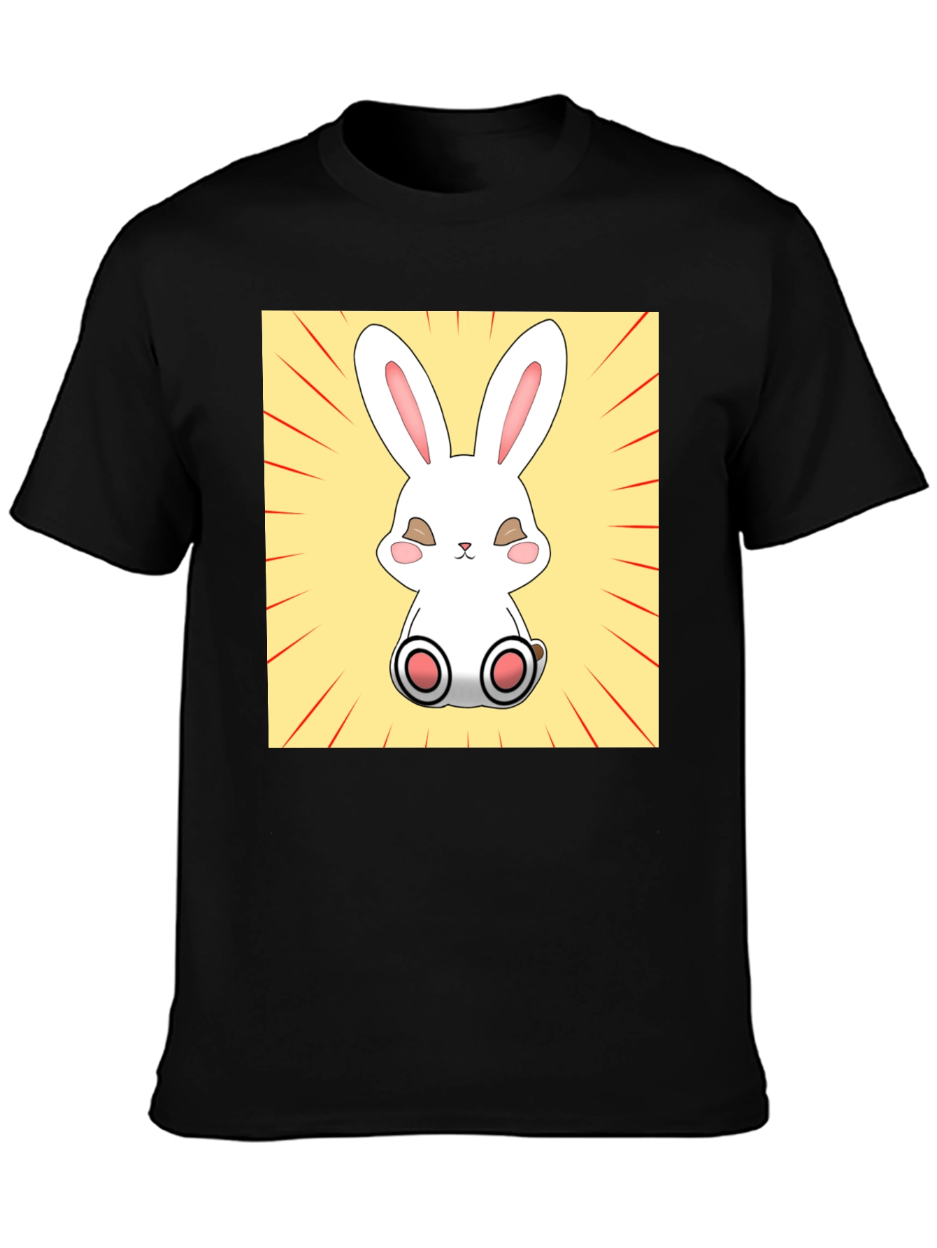 Camiseta Negra con Diseño de Conejito Kawaii
