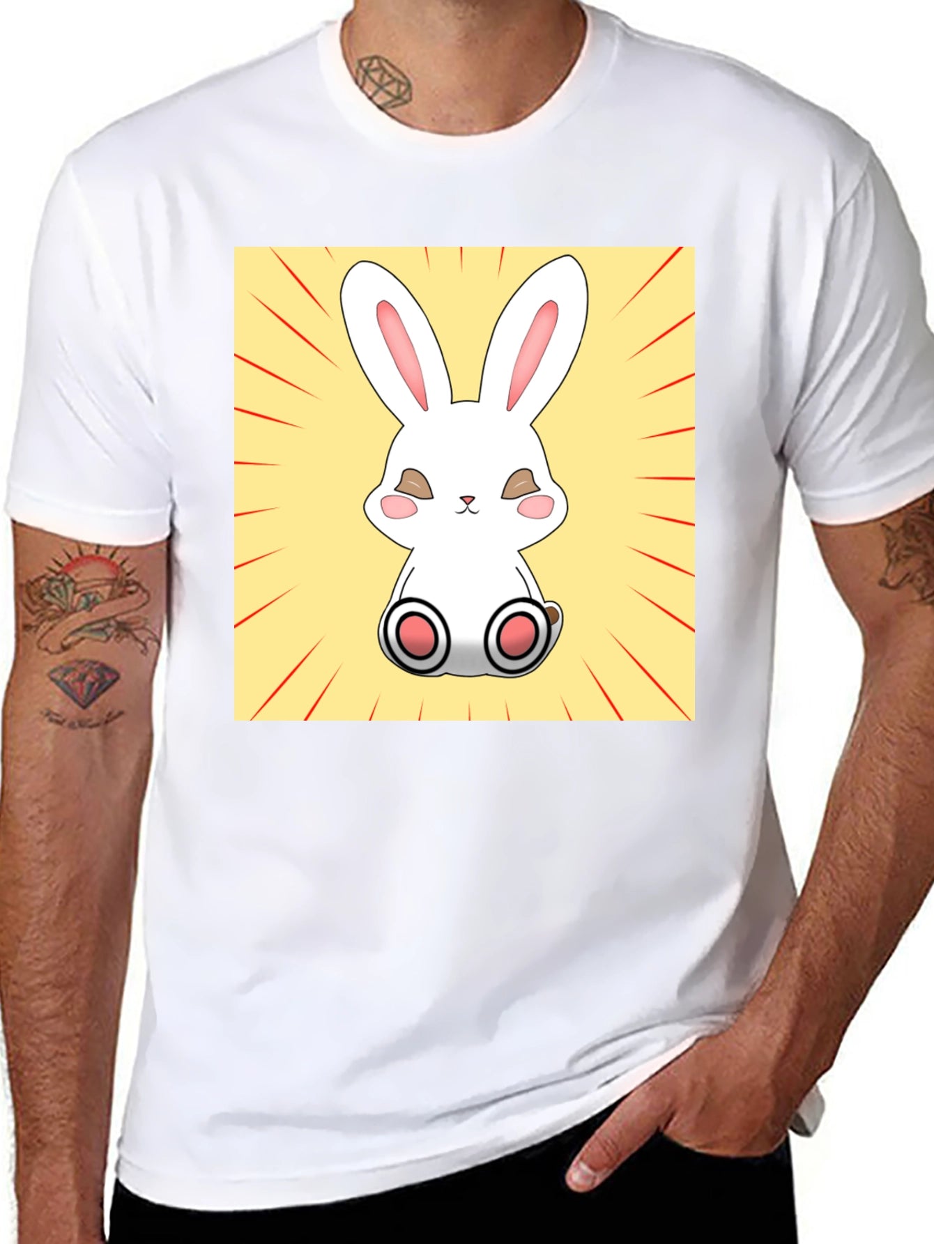 Camiseta Negra con Diseño de Conejito Kawaii