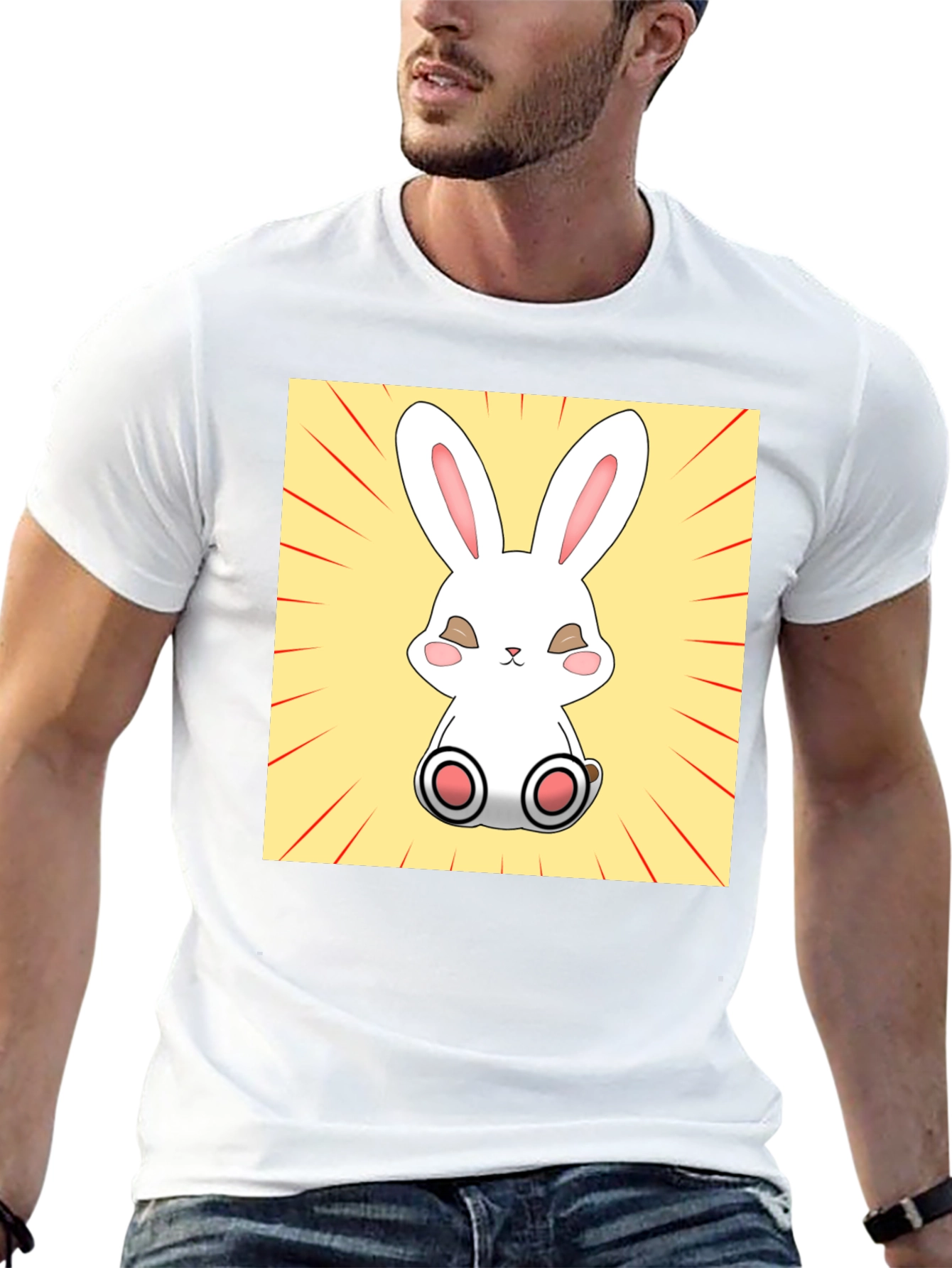 Camiseta Negra con Diseño de Conejito Kawaii