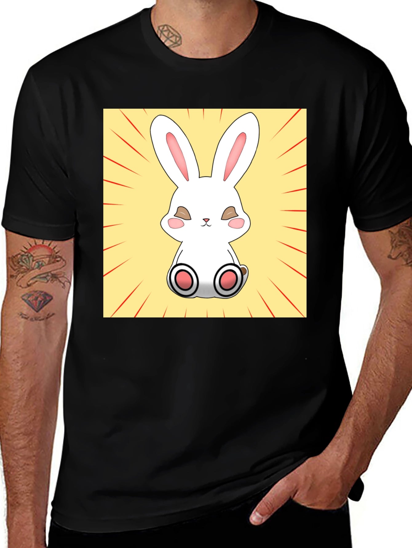 Camiseta Negra con Diseño de Conejito Kawaii