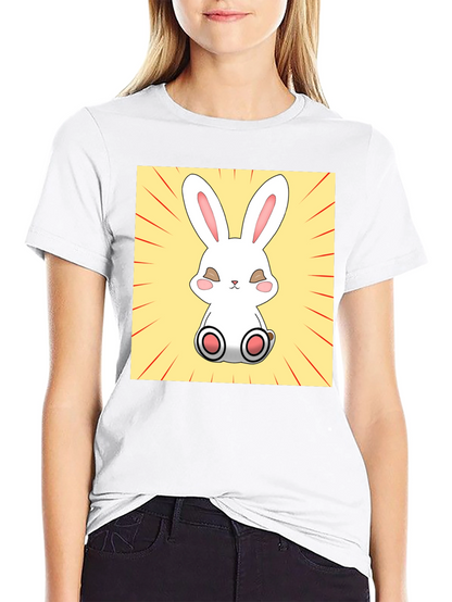 Camiseta Negra con Diseño de Conejito Kawaii
