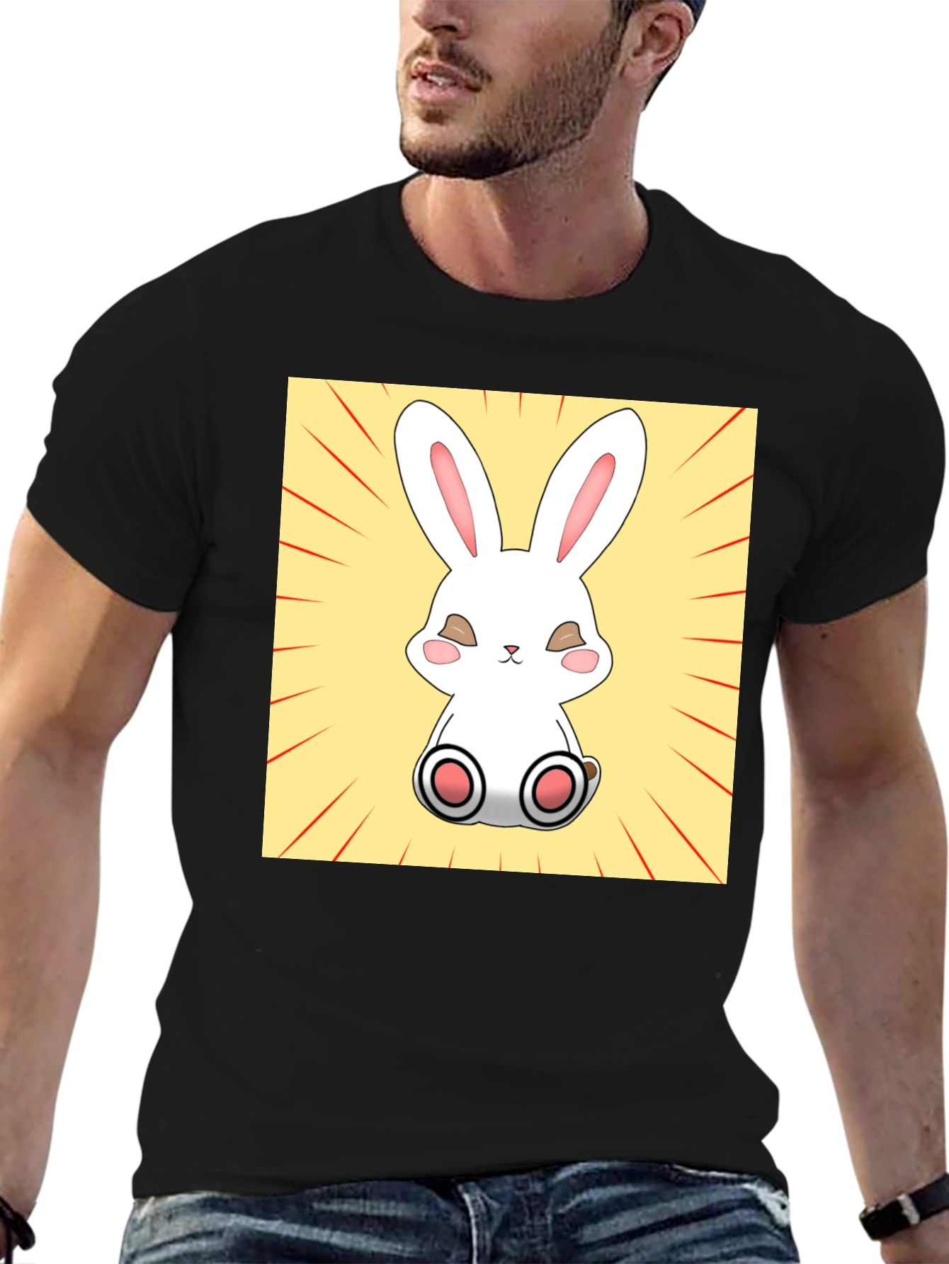 Camiseta Negra con Diseño de Conejito Kawaii