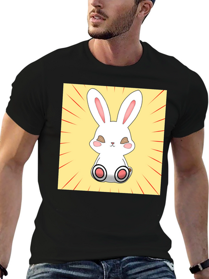 Camiseta Negra con Diseño de Conejito Kawaii