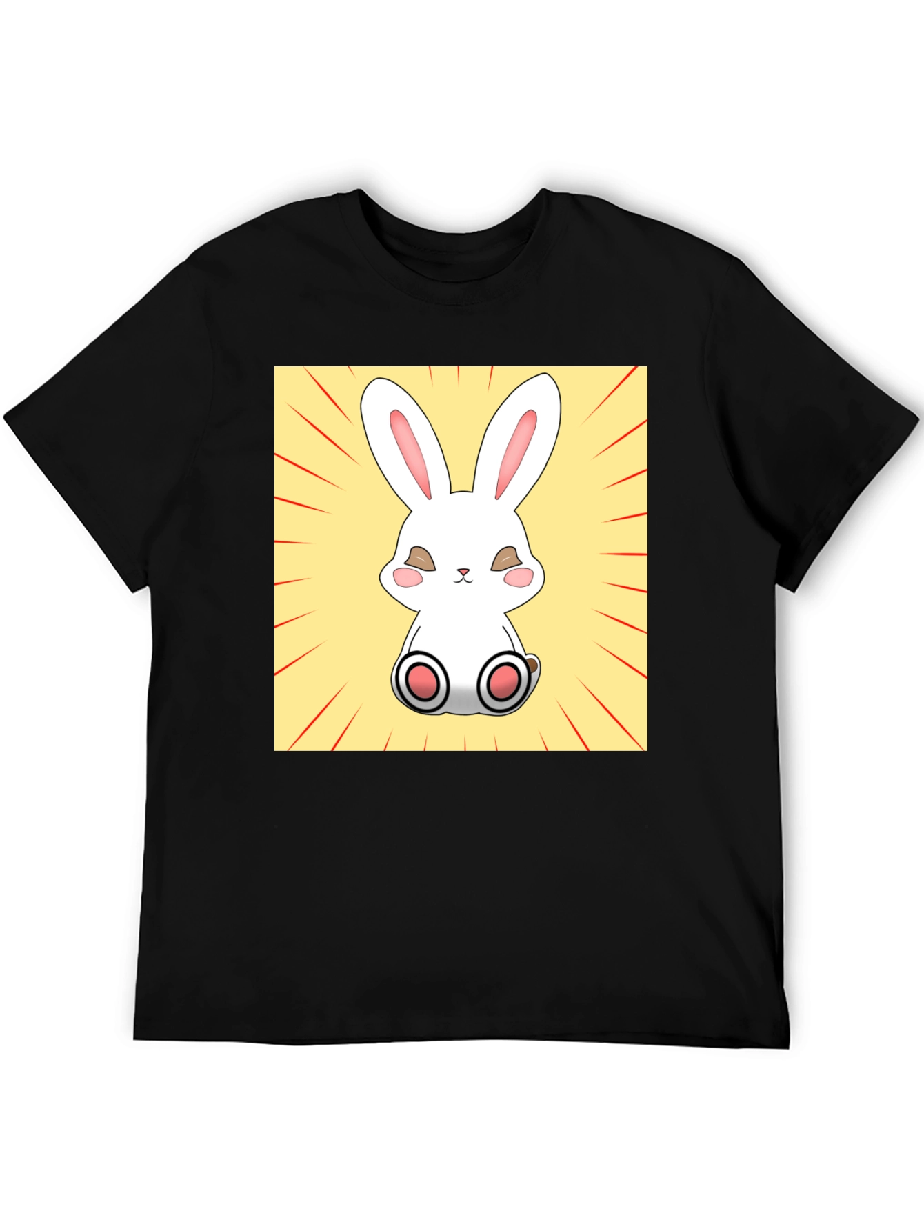 Camiseta Negra con Diseño de Conejito Kawaii