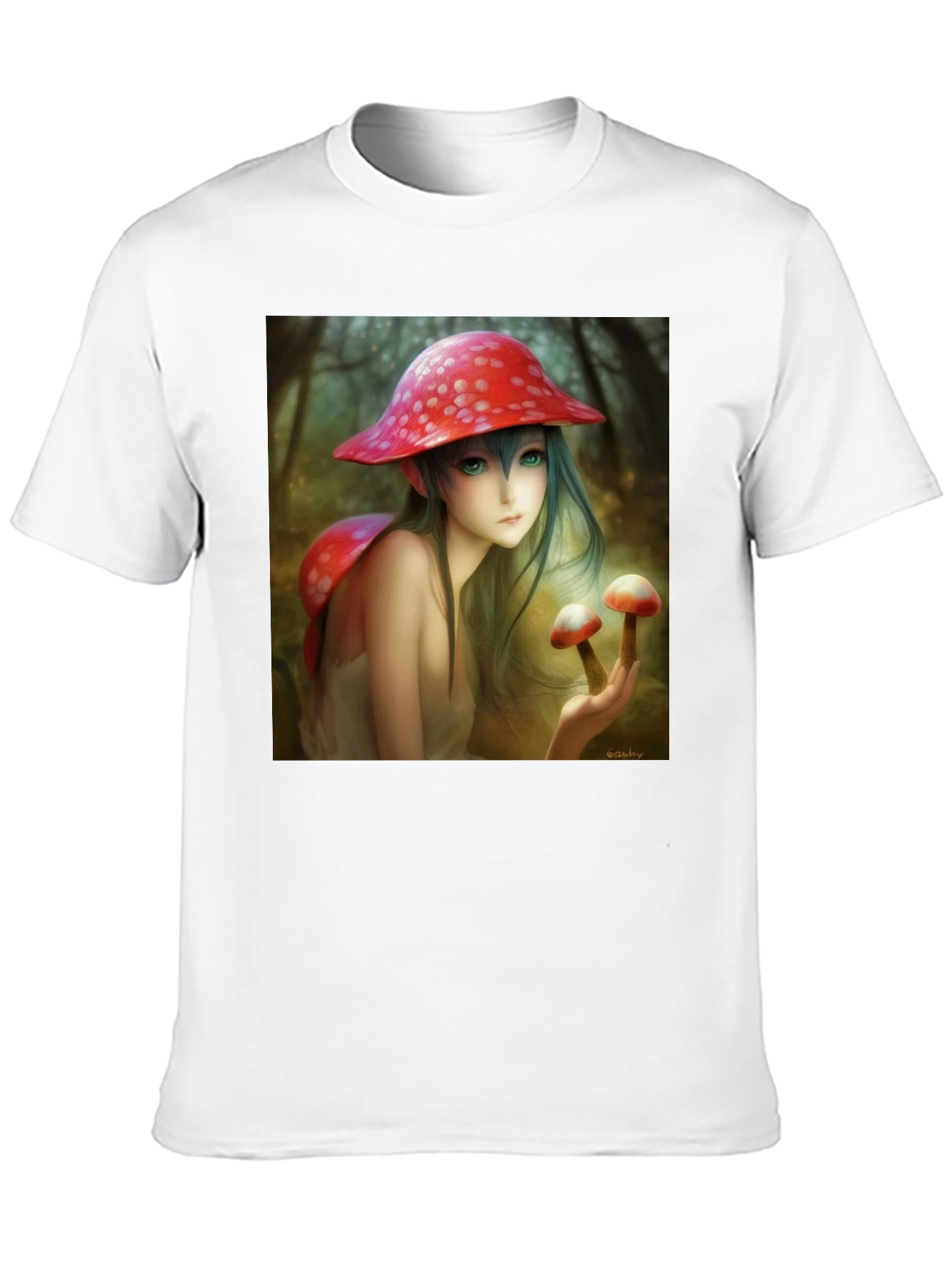 Camiseta Negra con Diseño de Hada de Hongos