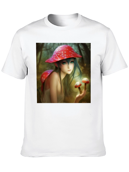 Camiseta Negra con Diseño de Hada de Hongos