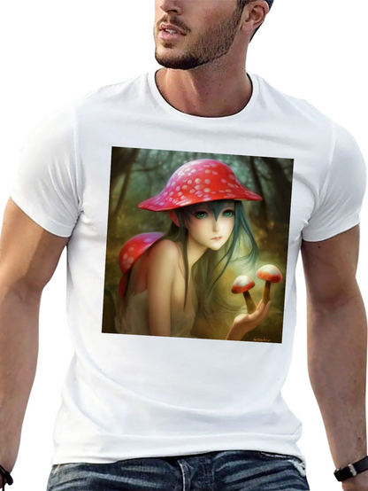 Camiseta Negra con Diseño de Hada de Hongos