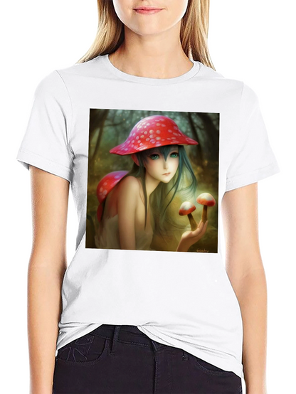 Camiseta Negra con Diseño de Hada de Hongos