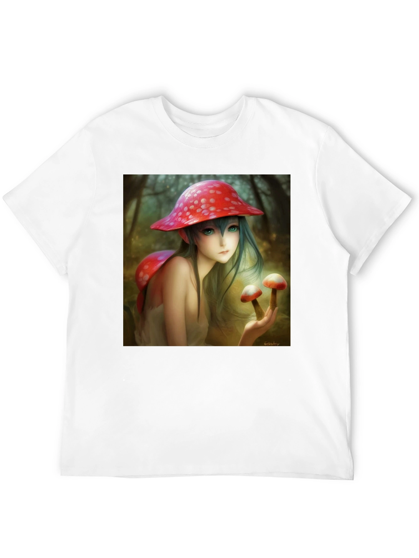 Camiseta Negra con Diseño de Hada de Hongos