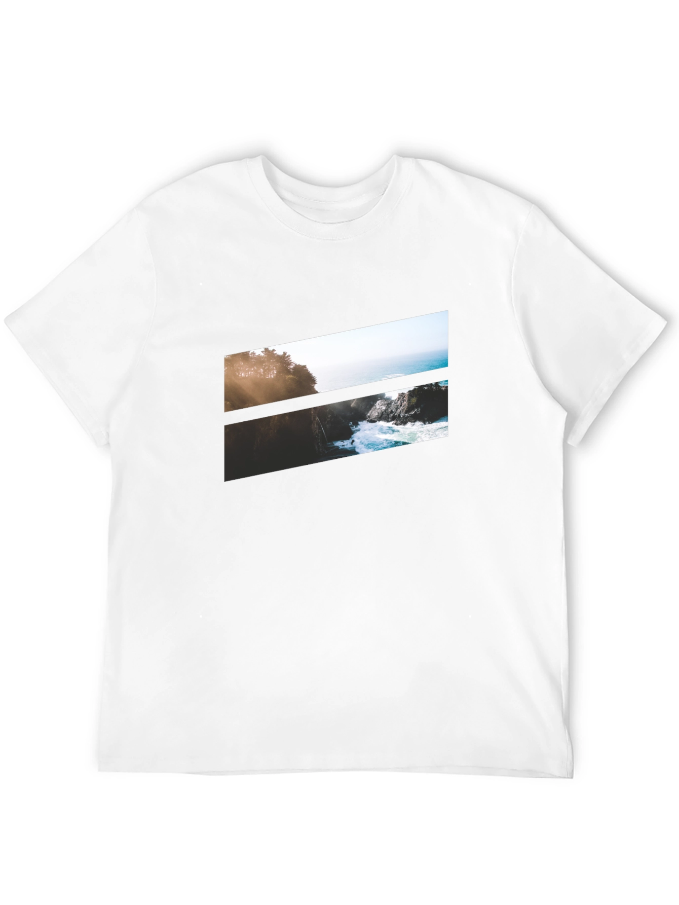 Camiseta Negra con Diseño Paisajístico Abstracto