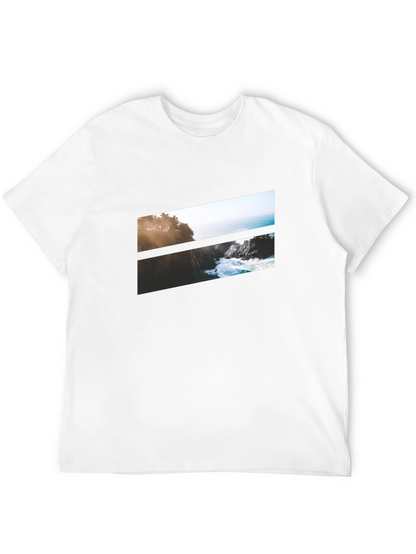 Camiseta Negra con Diseño Paisajístico Abstracto