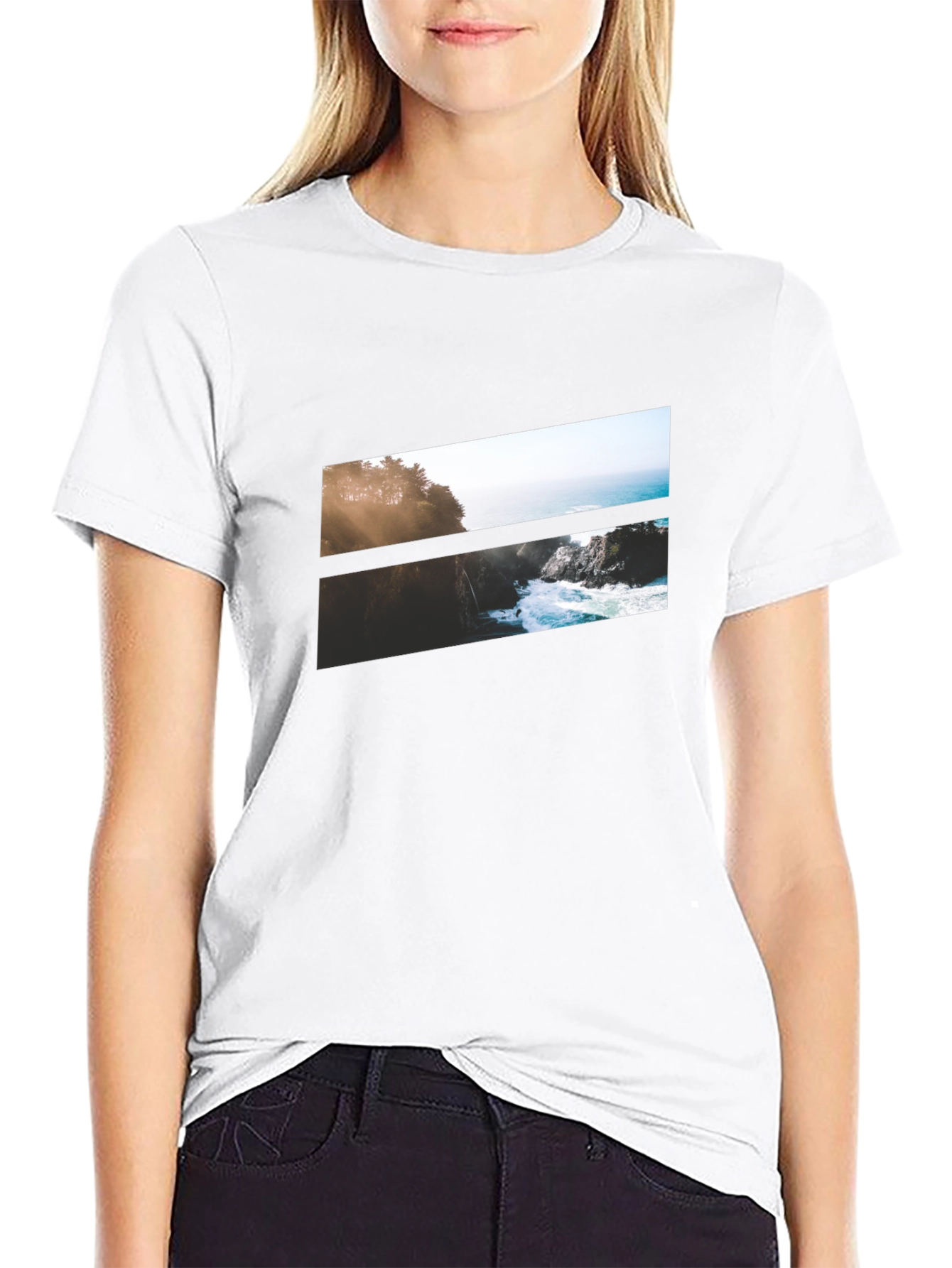 Camiseta Negra con Diseño Paisajístico Abstracto