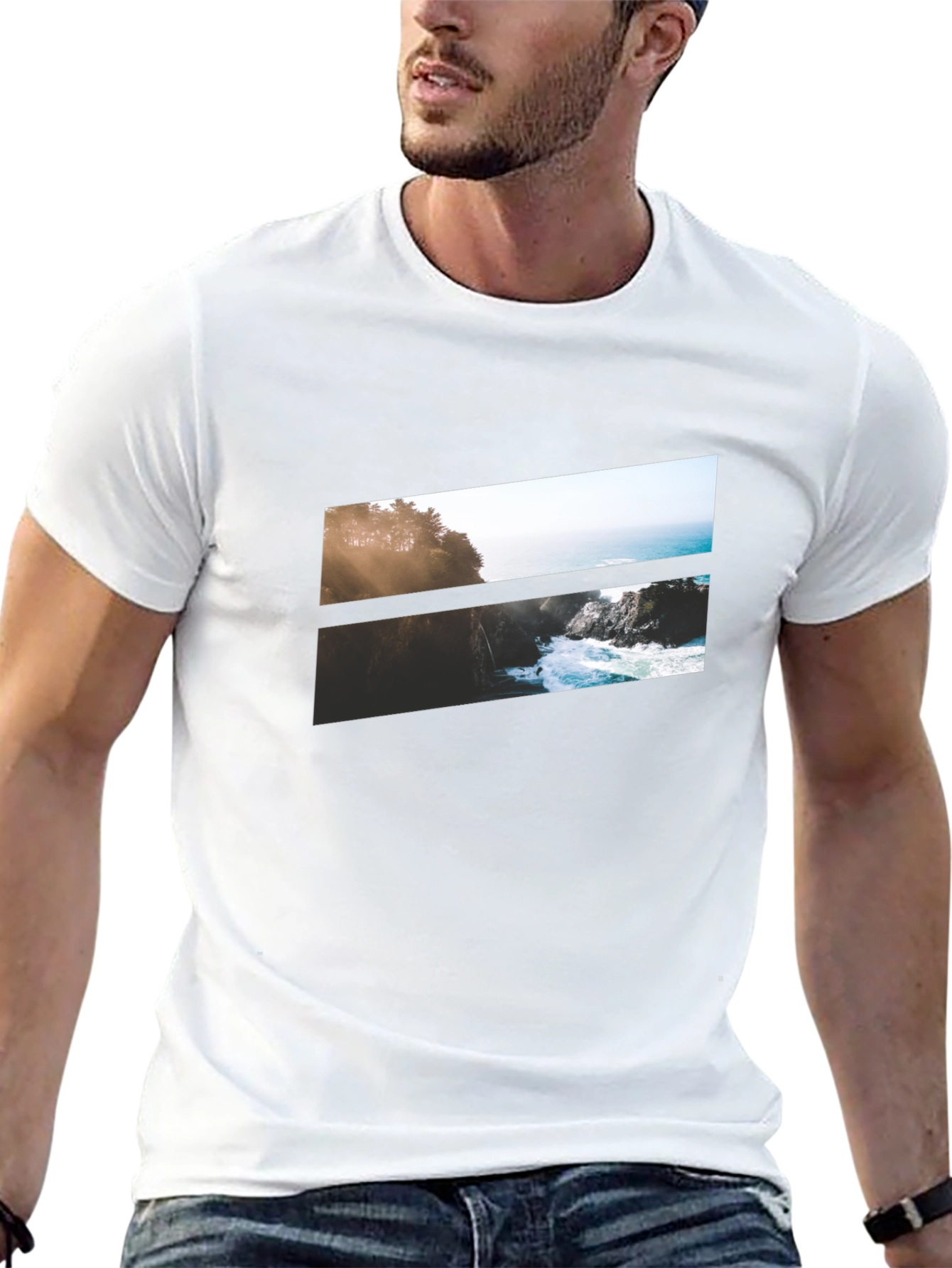 Camiseta Negra con Diseño Paisajístico Abstracto