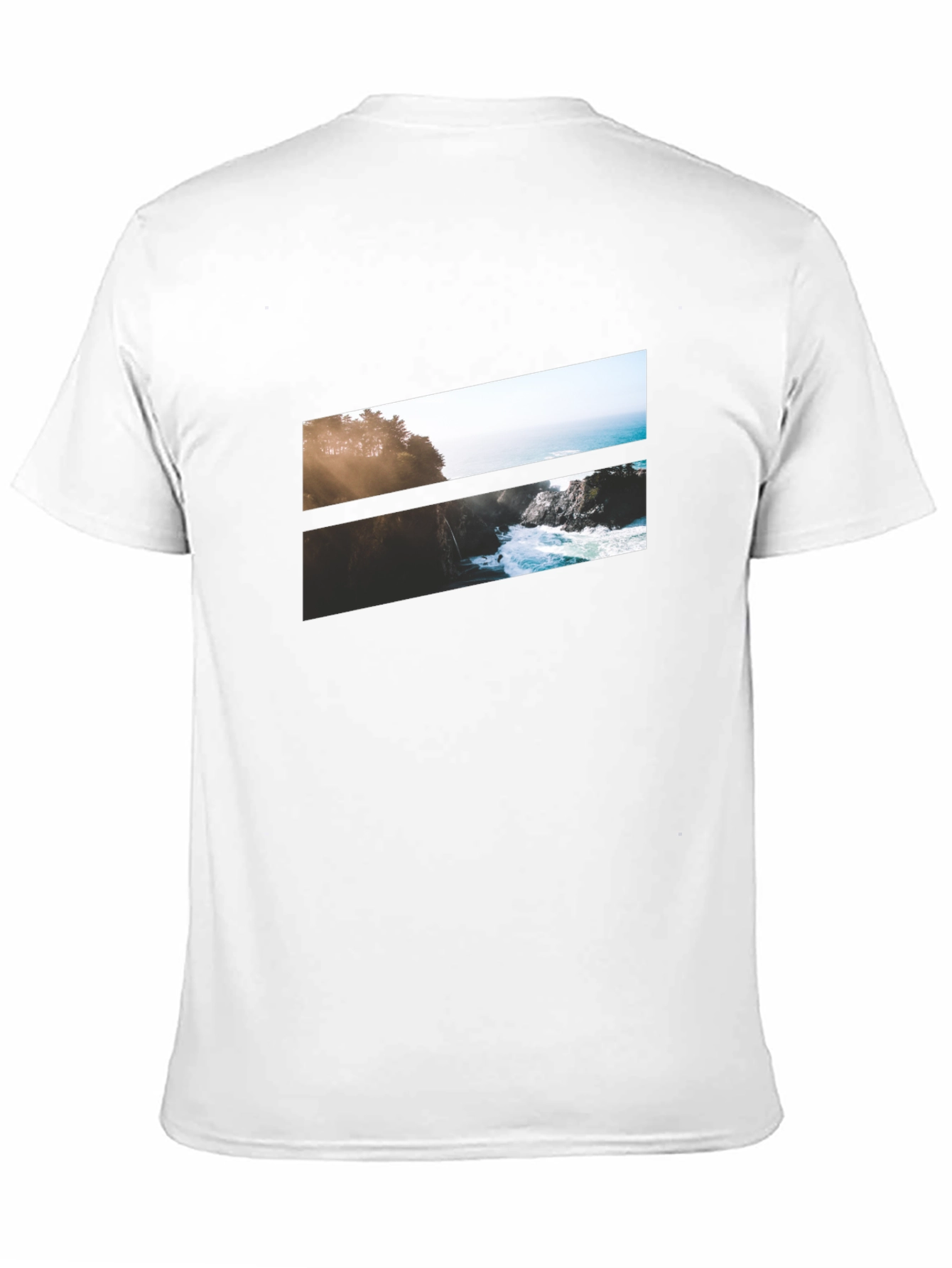 Camiseta Negra con Diseño Paisajístico Abstracto