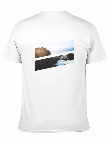 Camiseta Negra con Diseño Paisajístico Abstracto