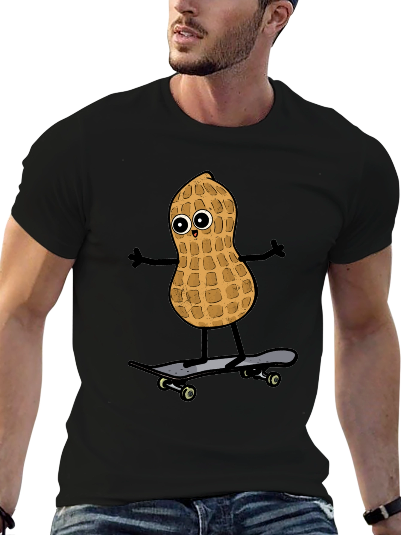 Camiseta Negra con Diseño de Cacahuete Skater