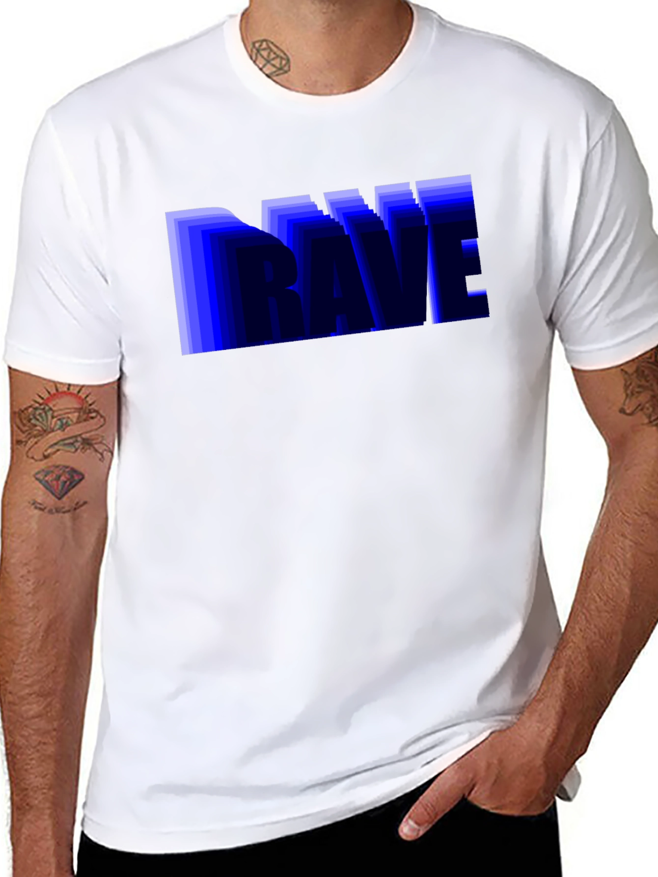 Camiseta Negra Hombre Diseño Rave Azul