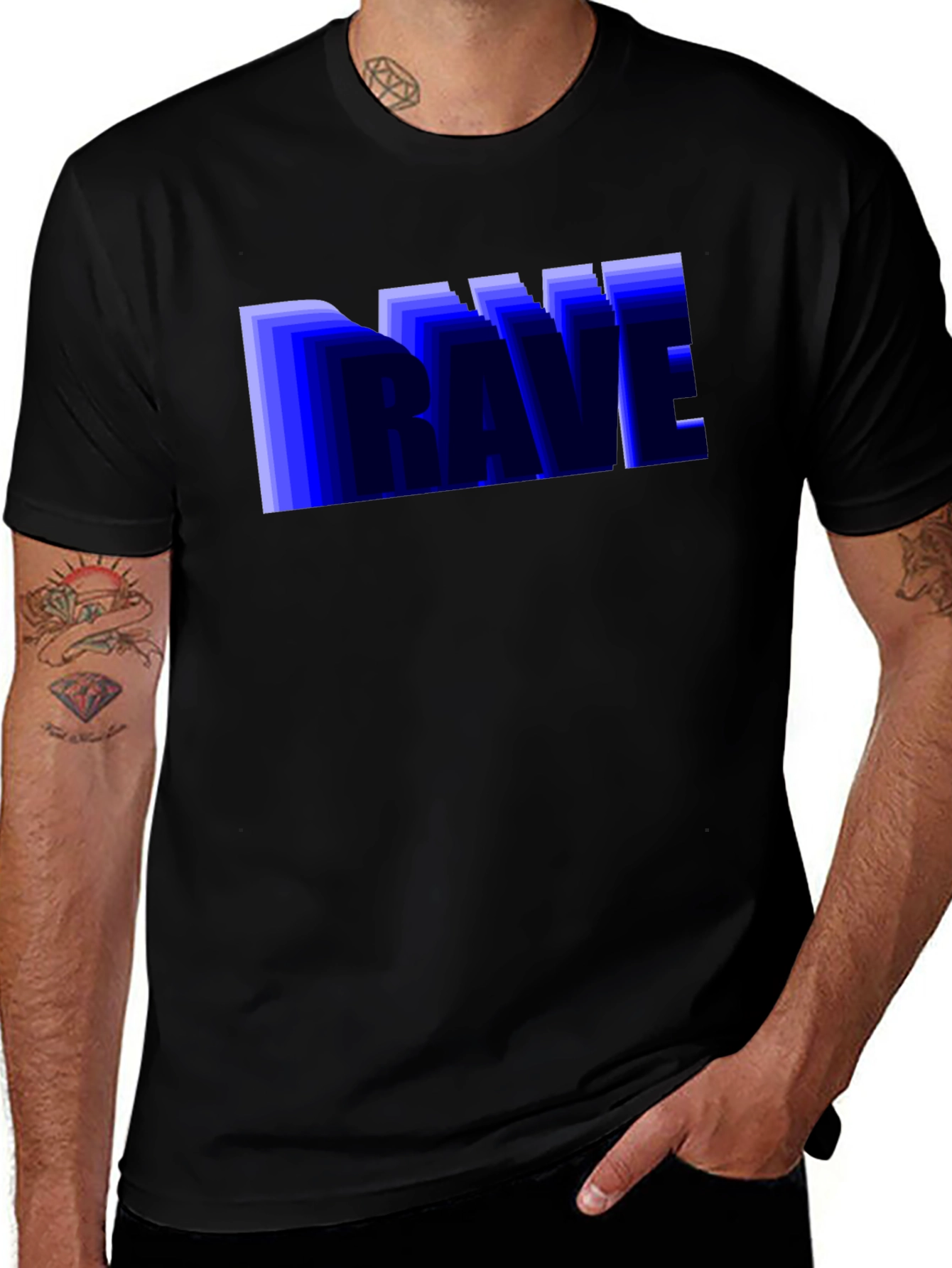 Camiseta Negra Hombre Diseño Rave Azul