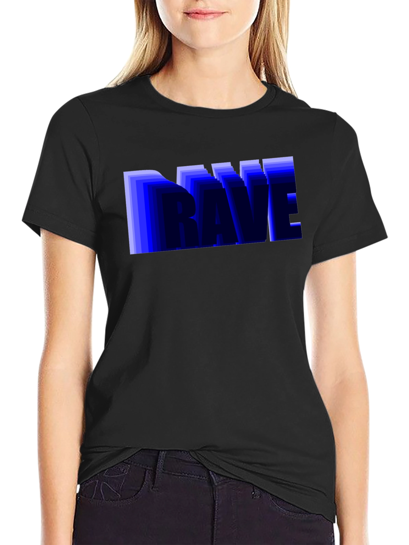 Camiseta Negra Hombre Diseño Rave Azul