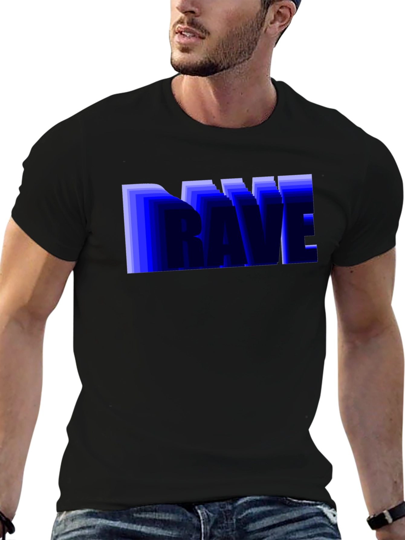 Camiseta Negra Hombre Diseño Rave Azul