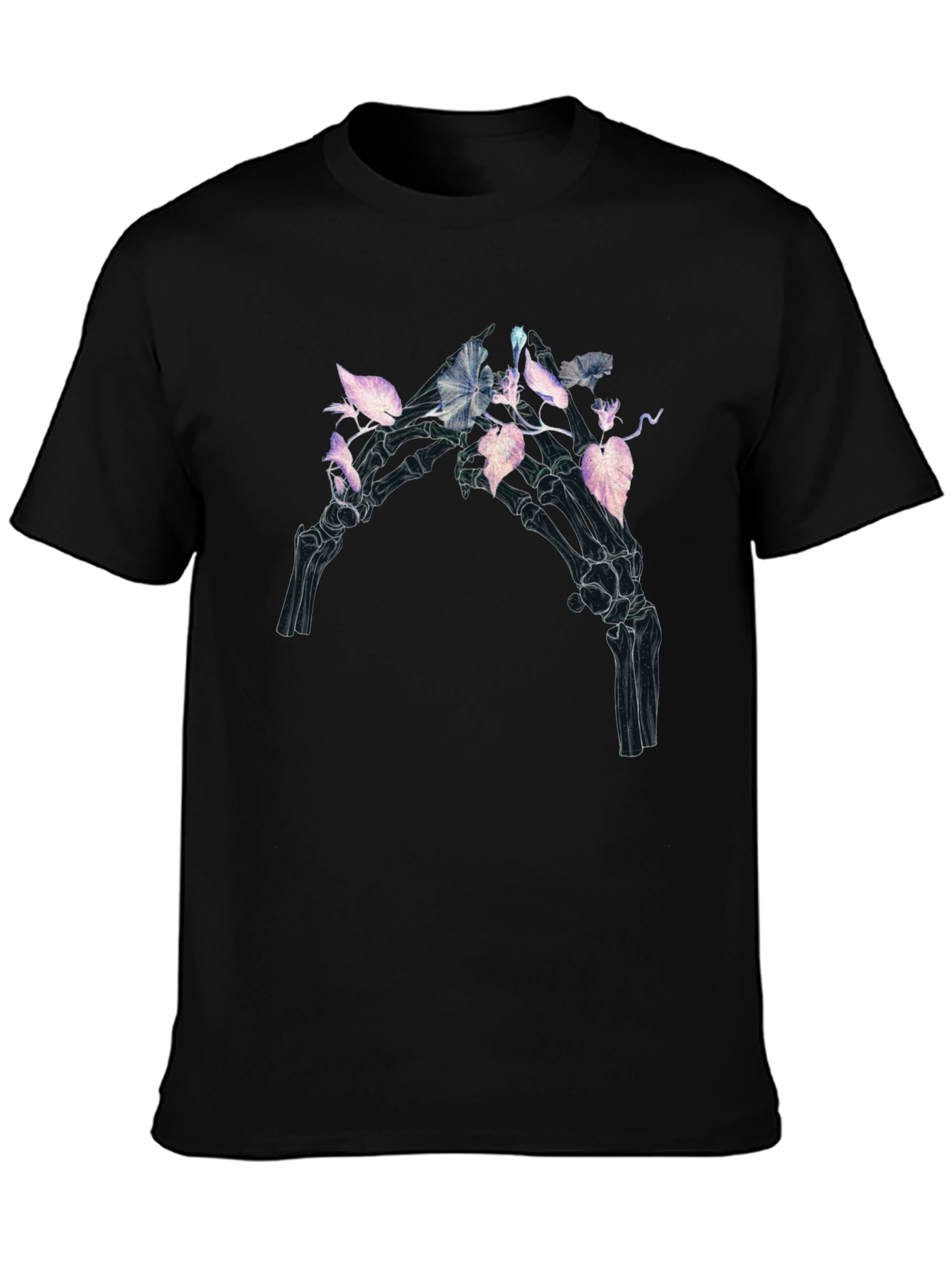 Camiseta Negra con Diseño Floral Esquelético