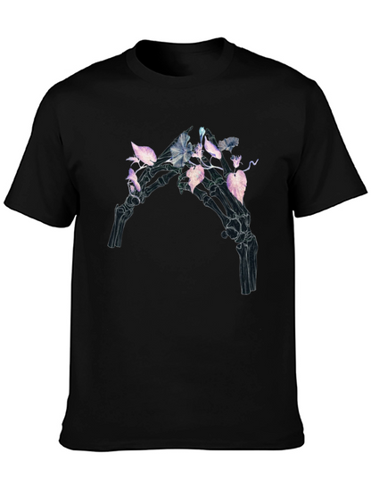 Camiseta Negra con Diseño Floral Esquelético
