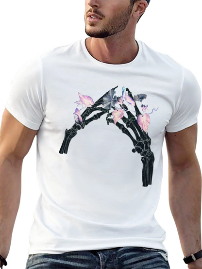 Camiseta Negra con Diseño Floral Esquelético