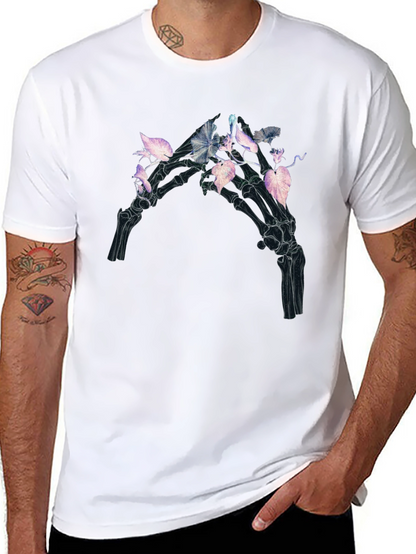 Camiseta Negra con Diseño Floral Esquelético