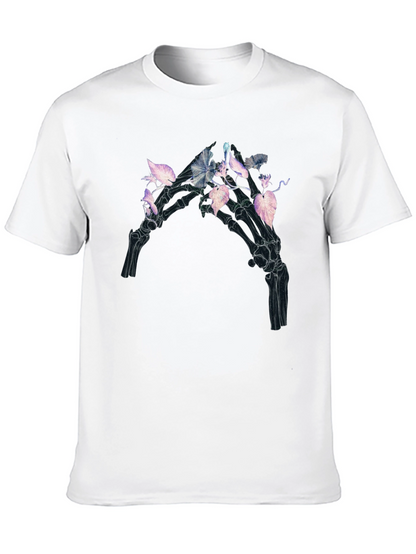 Camiseta Negra con Diseño Floral Esquelético
