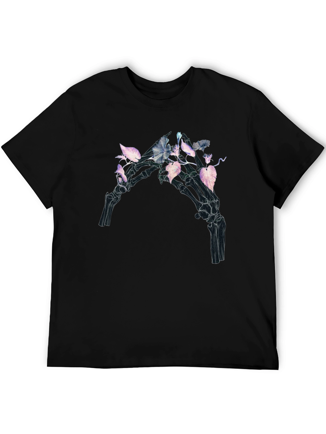 Camiseta Negra con Diseño Floral Esquelético