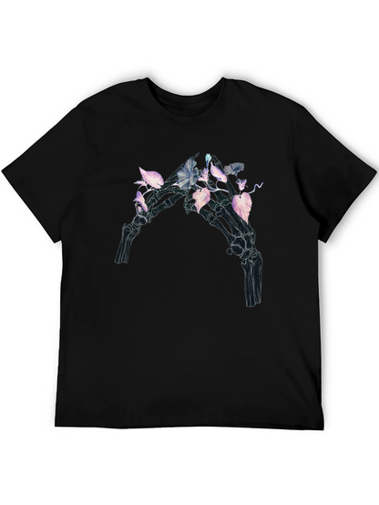 Camiseta Negra con Diseño Floral Esquelético
