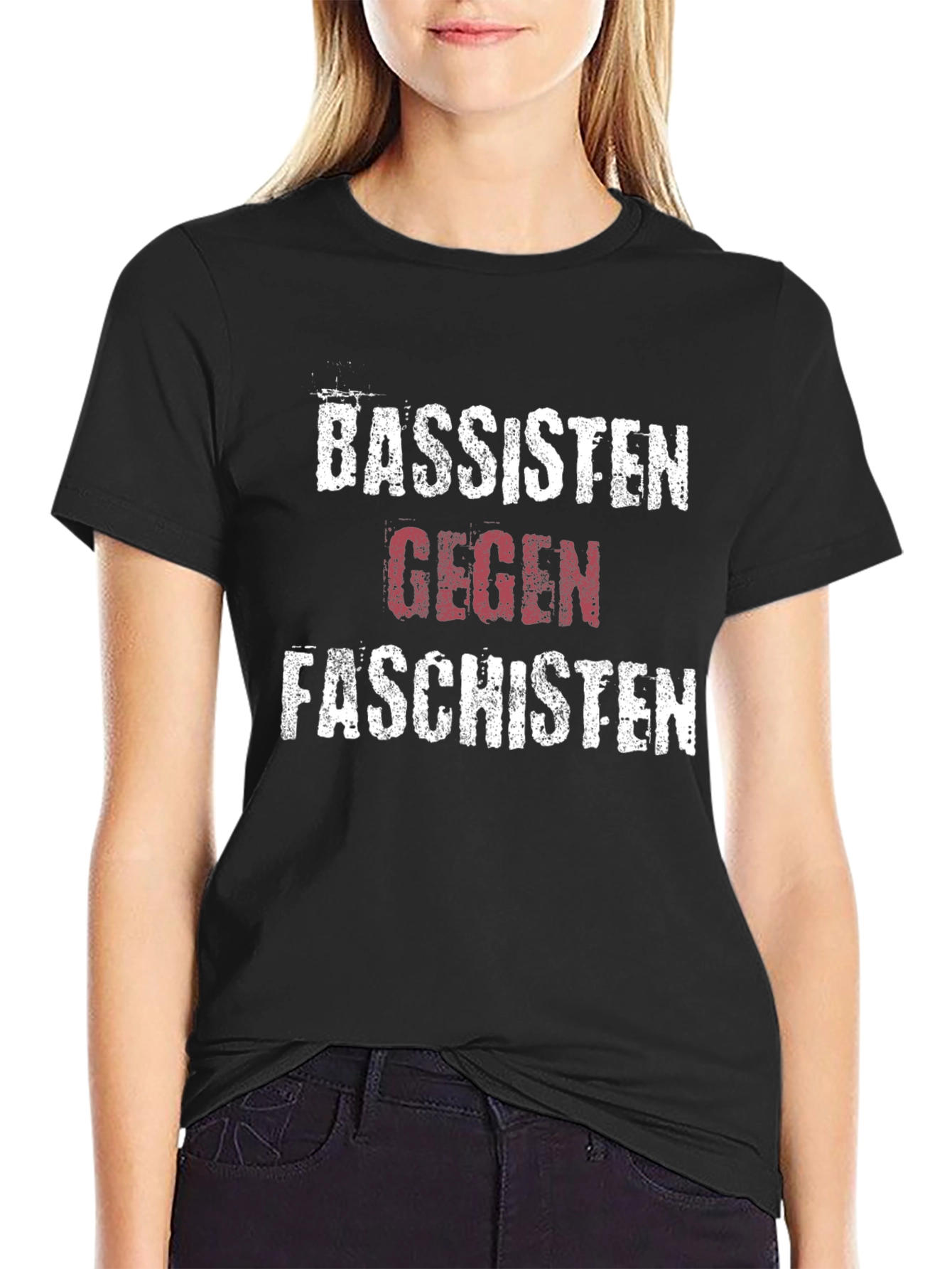 Camiseta Negra con Diseño Gráfico Bassisten Gegen Faschisten