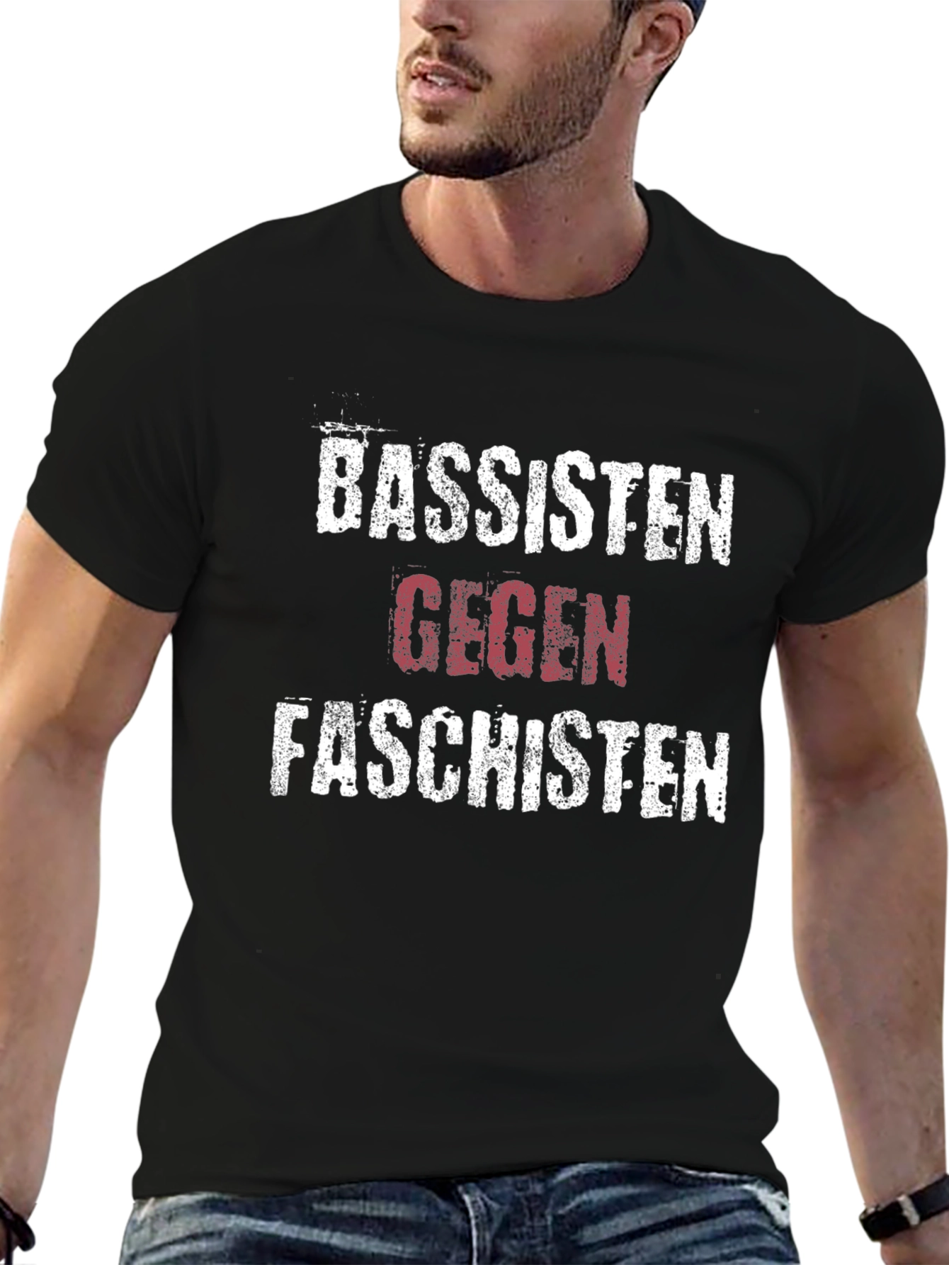 Camiseta Negra con Diseño Gráfico Bassisten Gegen Faschisten