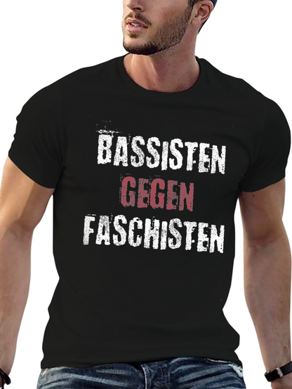 Camiseta Negra con Diseño Gráfico Bassisten Gegen Faschisten