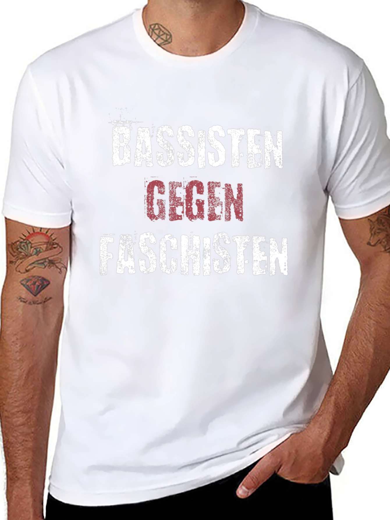 Camiseta Negra con Diseño Gráfico Bassisten Gegen Faschisten
