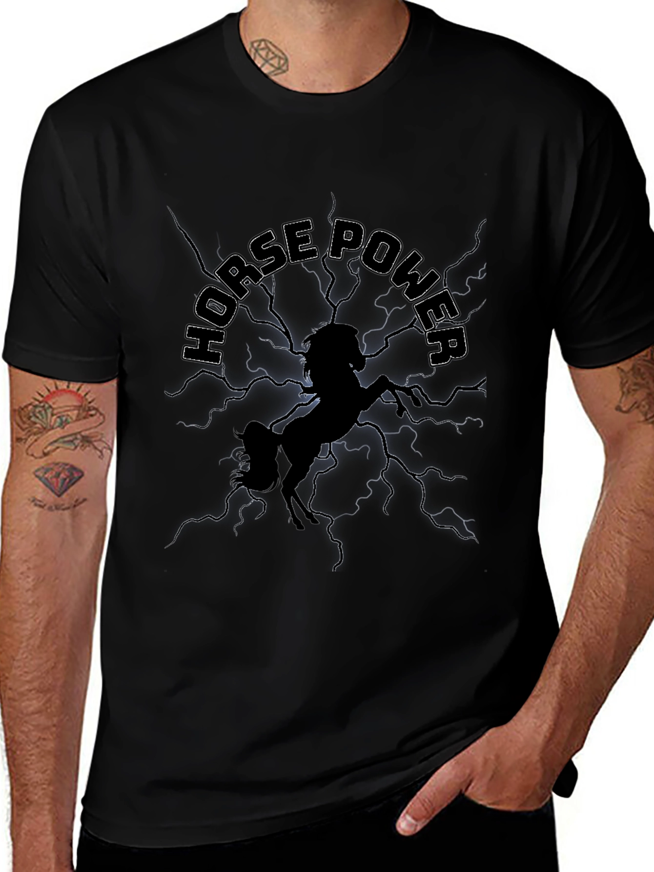 Camiseta Negra Horse Power con Diseño Gráfico