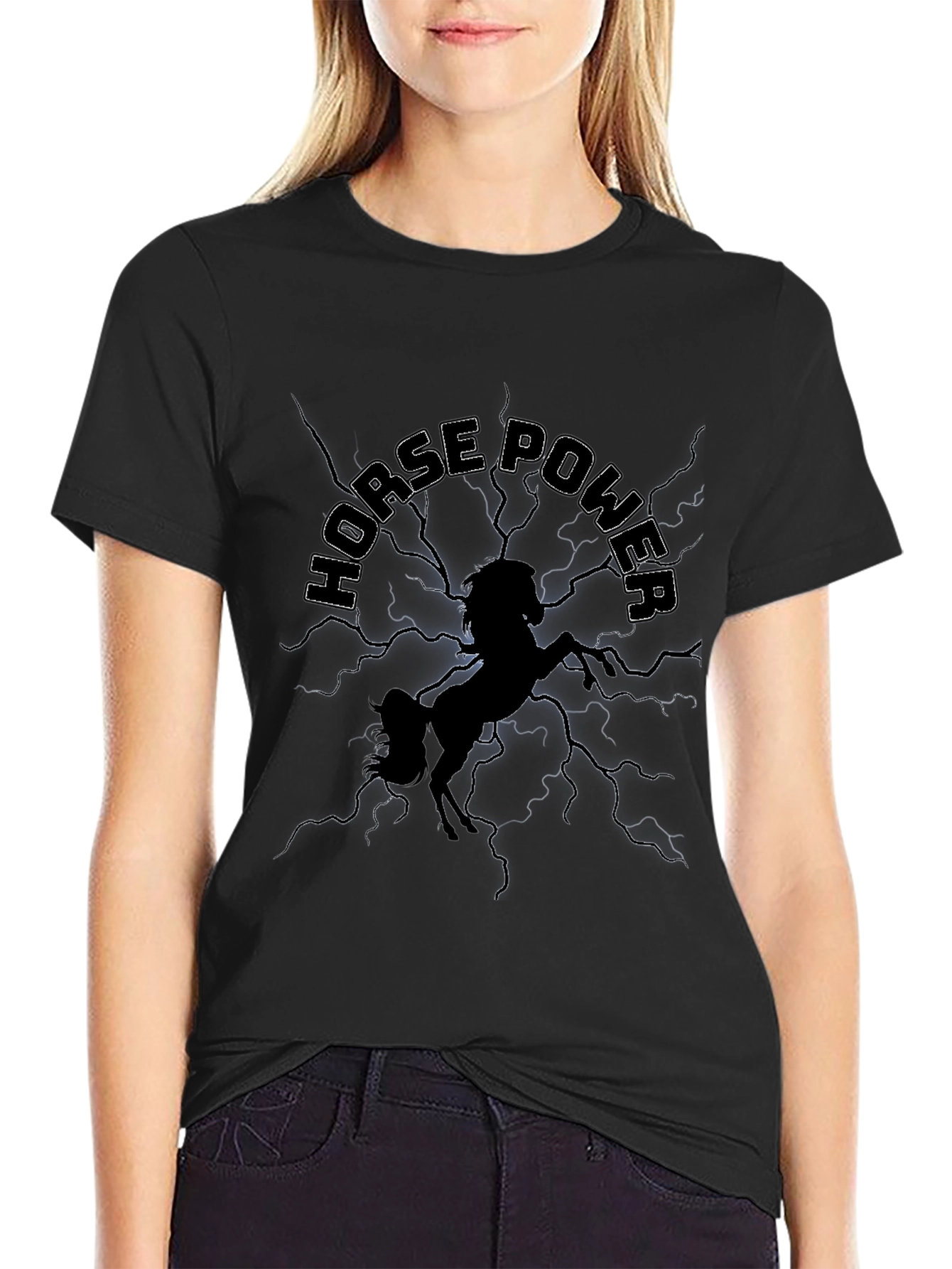 Camiseta Negra Horse Power con Diseño Gráfico